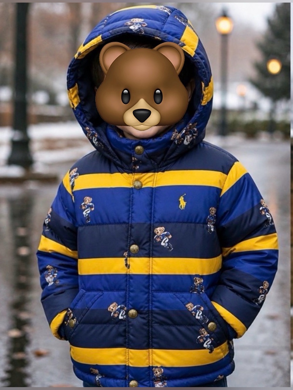 Polo Ralph LaurenTeddy Bear Water-Resistant Down Coat Yellow Blue 2/2T